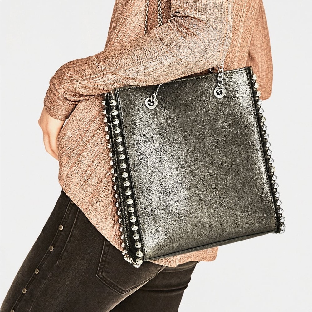 Zara grey studded shopper tote